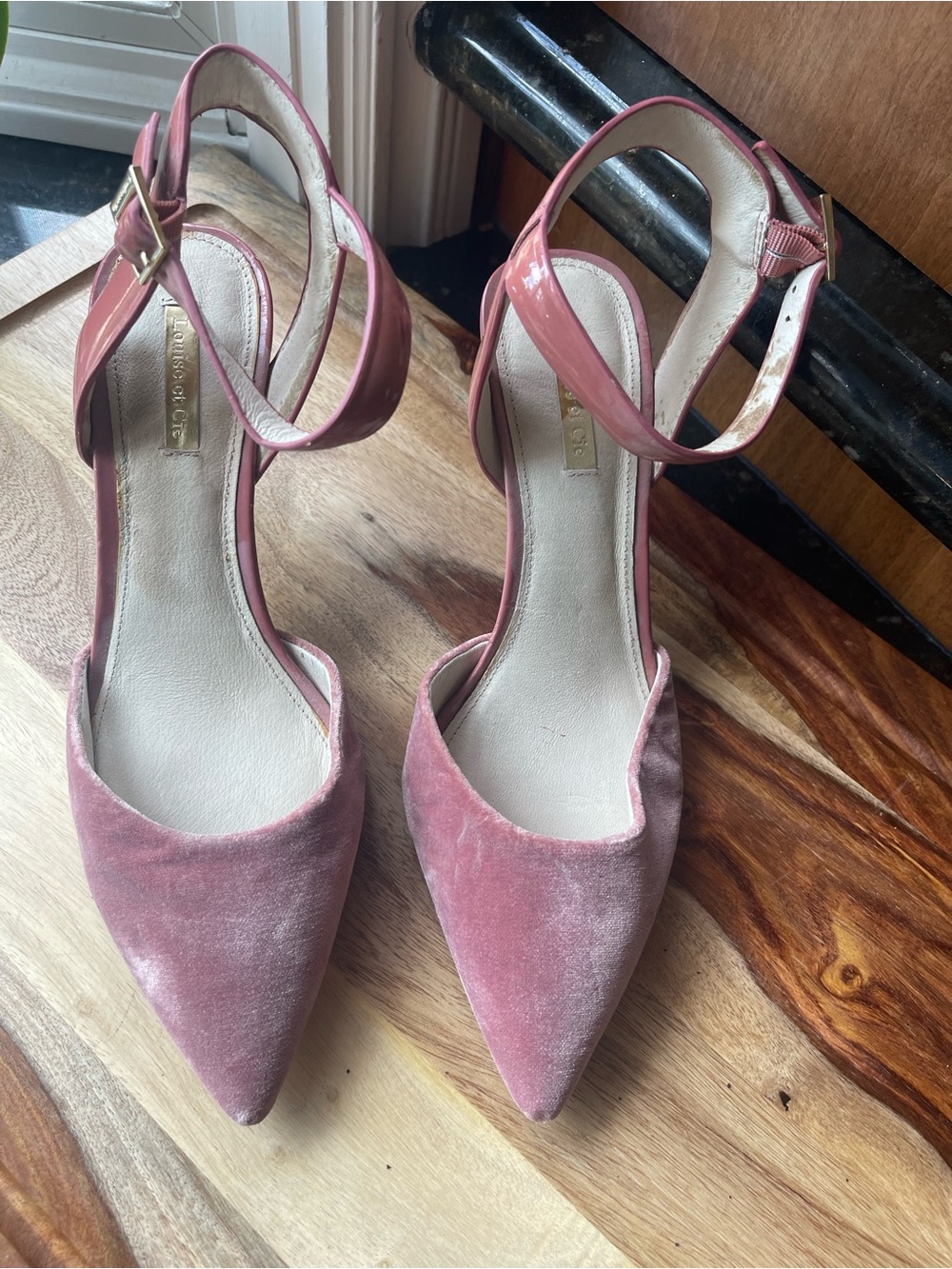 Louise et Cie Dusty Pink Velvet Pointed-Toe Ankle-Strap Heels